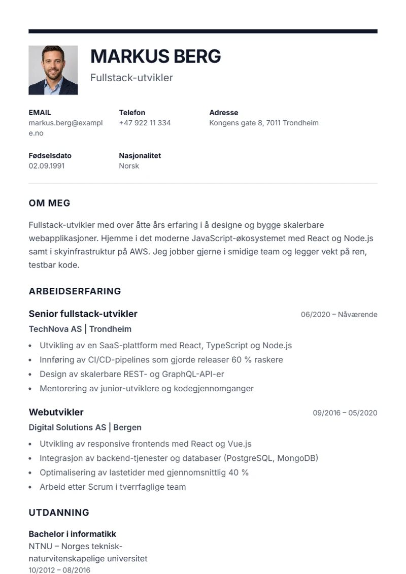 CV-mal Executive – eksempel etter DIN 5008