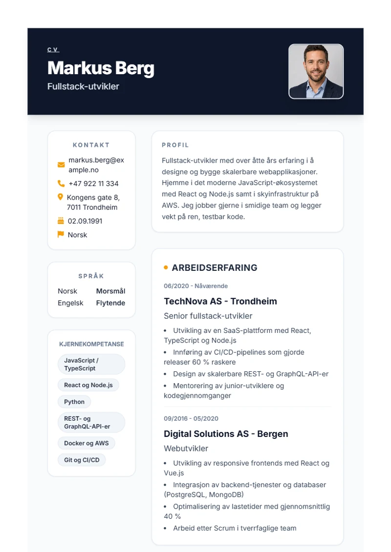 CV-mal Formal – eksempel etter DIN 5008
