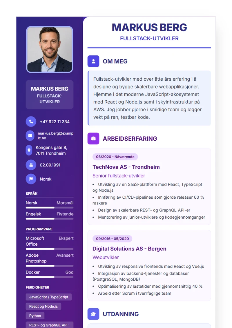CV-mal Journey – eksempel etter DIN 5008