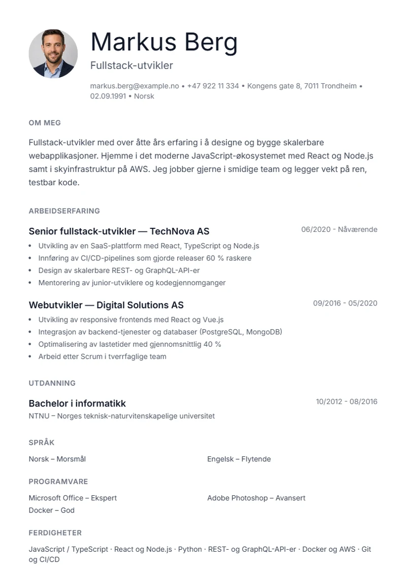 CV-mal Minimal – eksempel etter DIN 5008