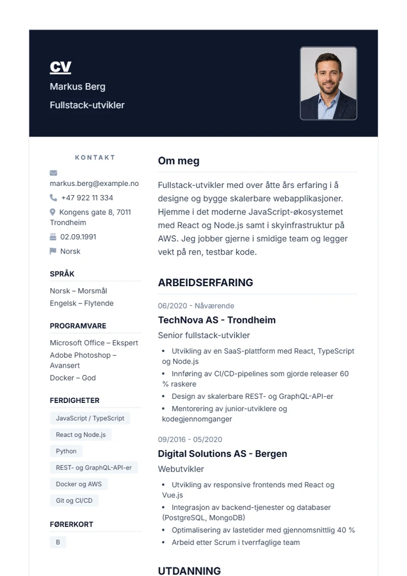 CV-mal Nova – eksempel etter DIN 5008