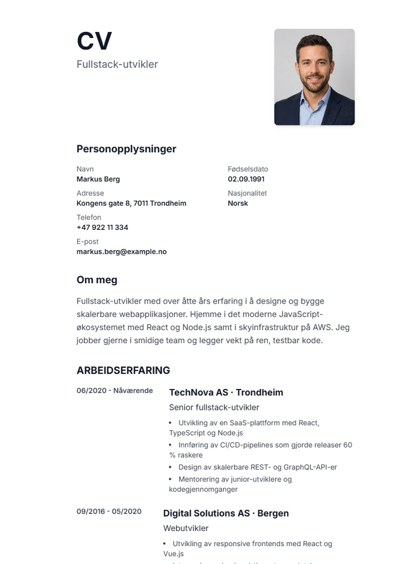 CV-mal Sidebar – eksempel etter DIN 5008