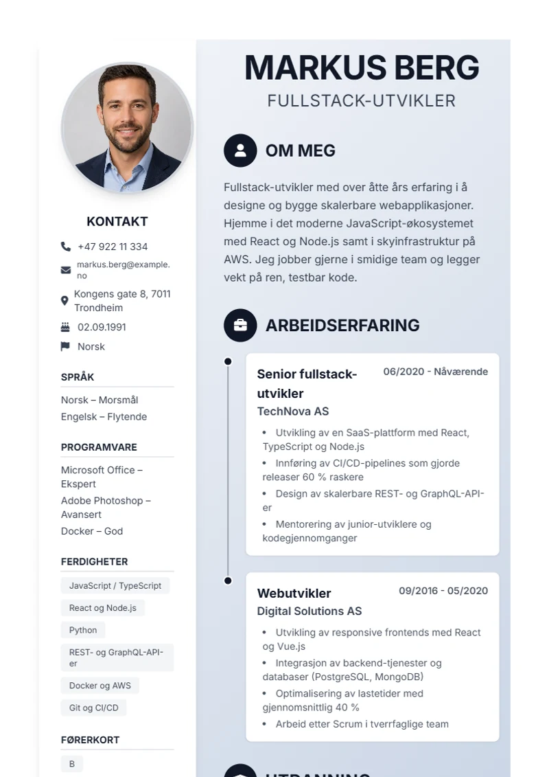 CV-mal Timeline – eksempel etter DIN 5008