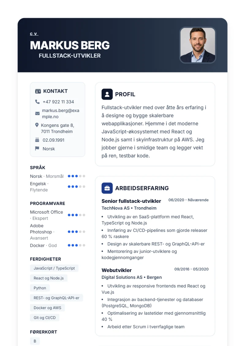 CV-mal Trust – eksempel etter DIN 5008