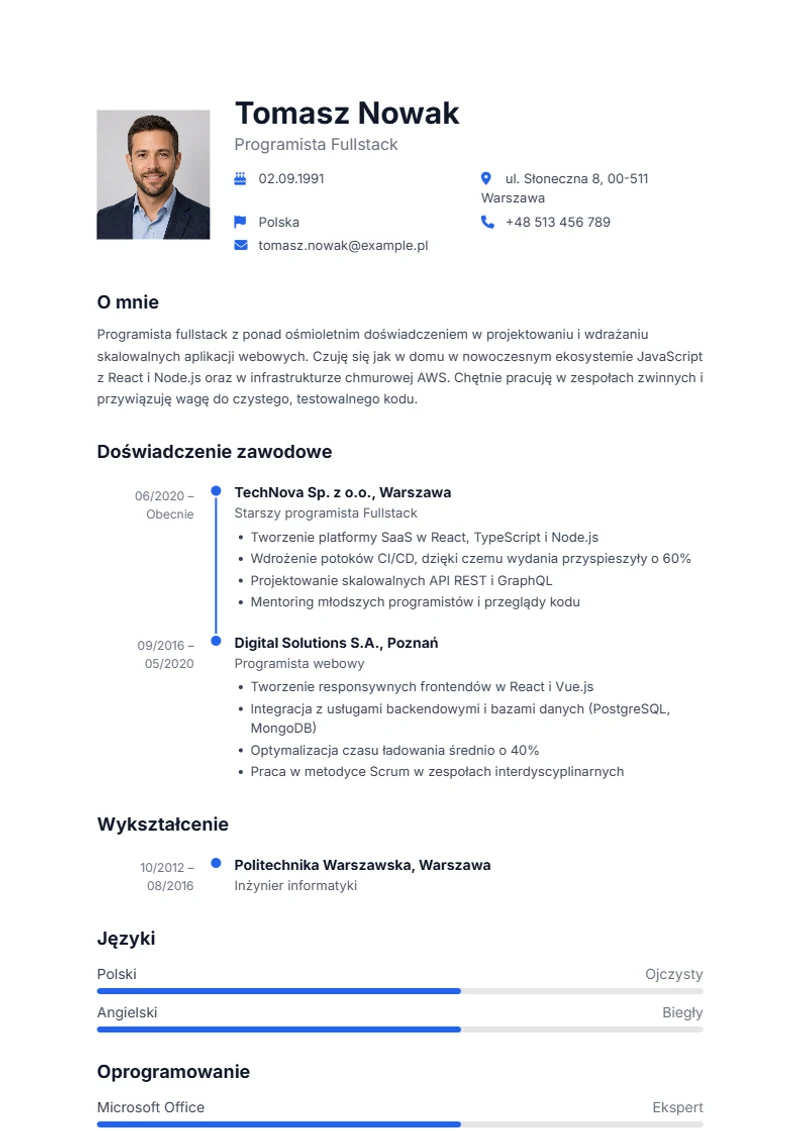 Szablon CV Aqua – wzór zgodny z DIN 5008