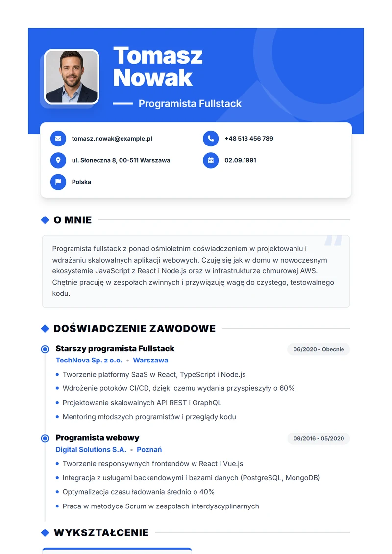 Szablon CV Bold – wzór zgodny z DIN 5008