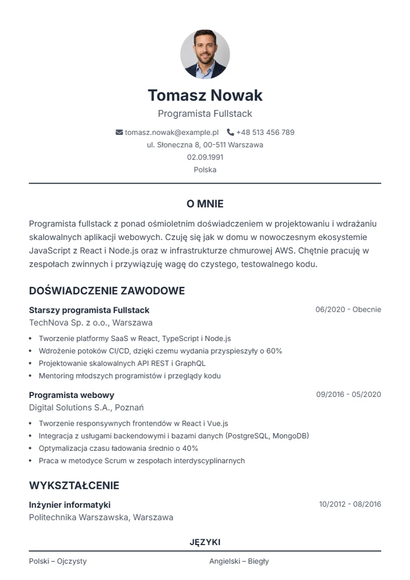 Szablon CV Classic – wzór zgodny z DIN 5008