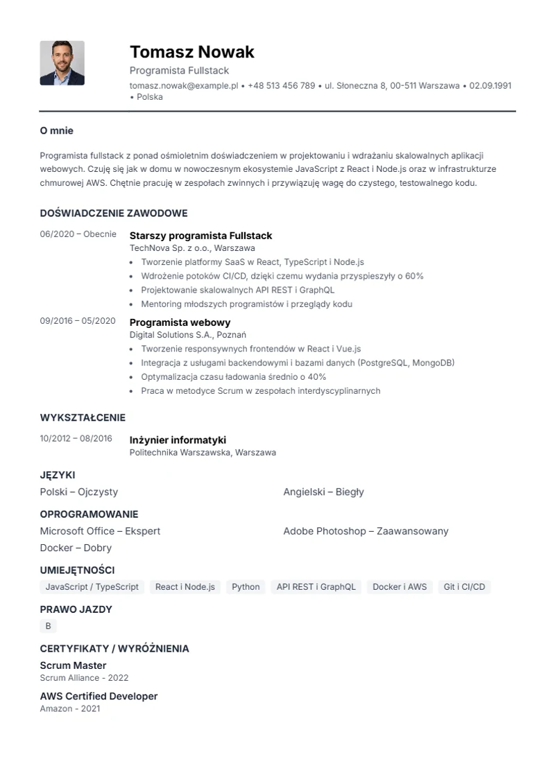 Szablon CV Compact – wzór zgodny z DIN 5008