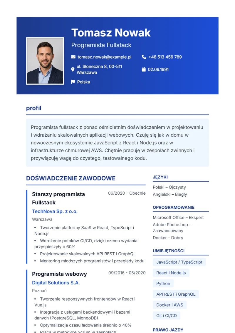 Szablon CV Corporate – wzór zgodny z DIN 5008