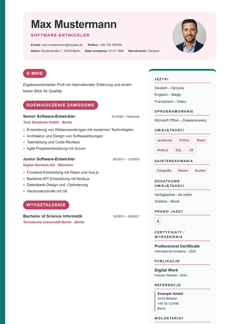 Szablon CV Creative Blocks – wzór zgodny z DIN 5008