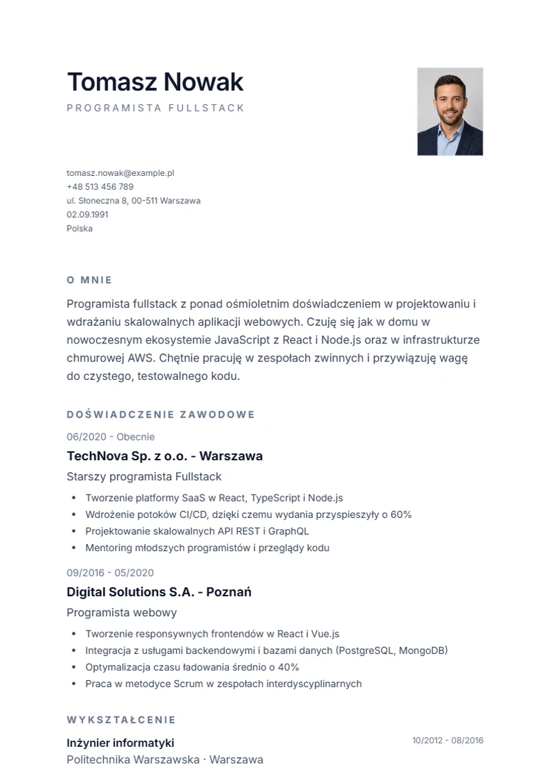 Szablon CV Minimal – wzór zgodny z DIN 5008