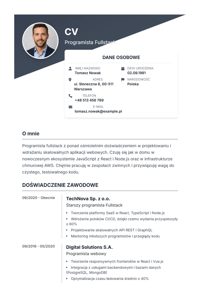 Szablon CV Diagonal – wzór zgodny z DIN 5008