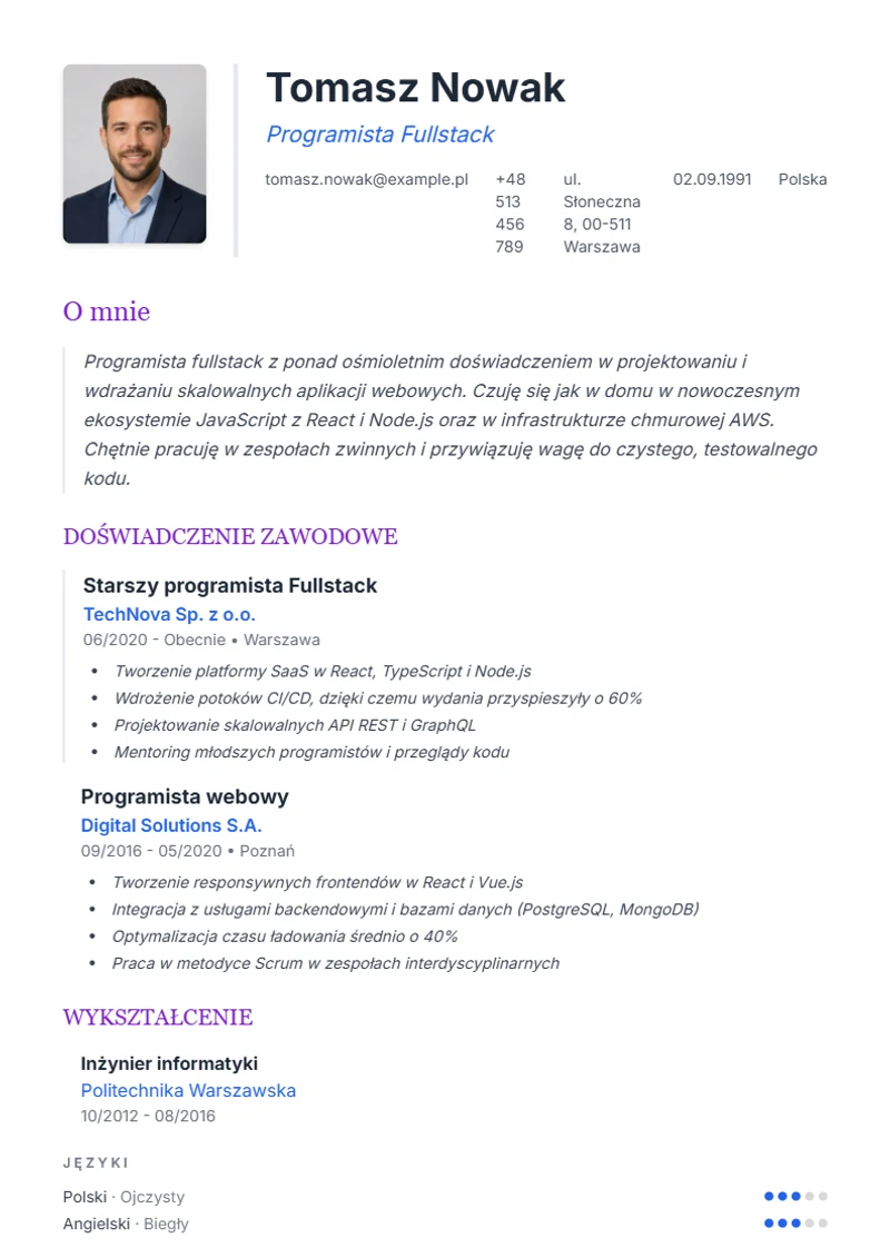 Szablon CV Elegant – wzór zgodny z DIN 5008