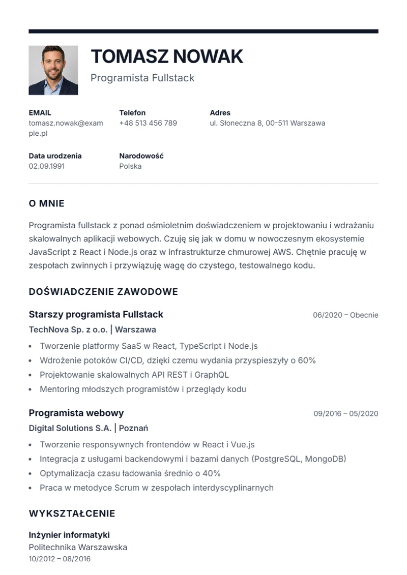 Szablon CV Executive – wzór zgodny z DIN 5008