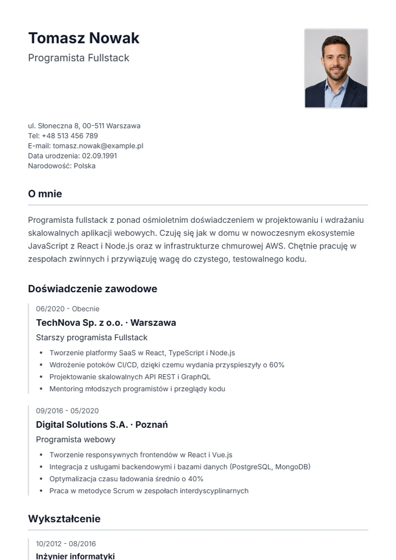 Szablon CV Lebenslauf – wzór zgodny z DIN 5008