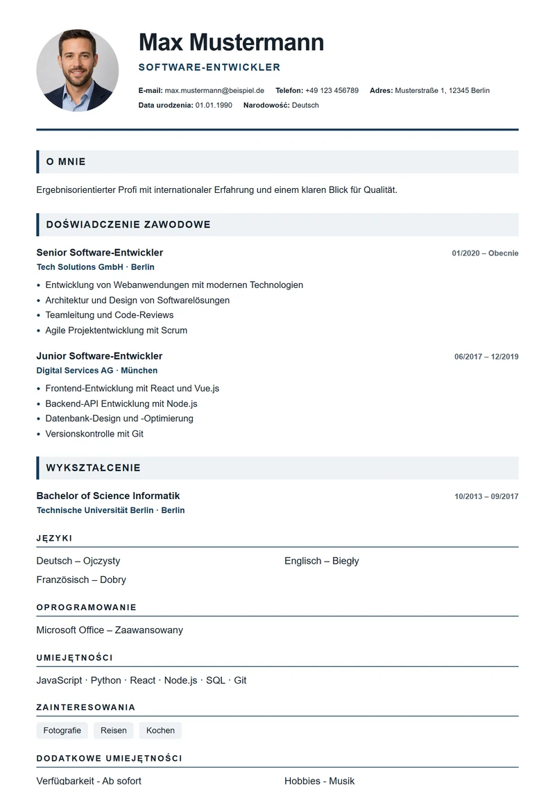 Szablon CV London Professional – wzór zgodny z DIN 5008