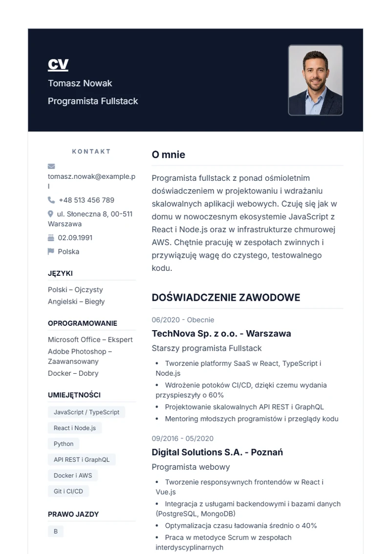 Szablon CV Nova – wzór zgodny z DIN 5008