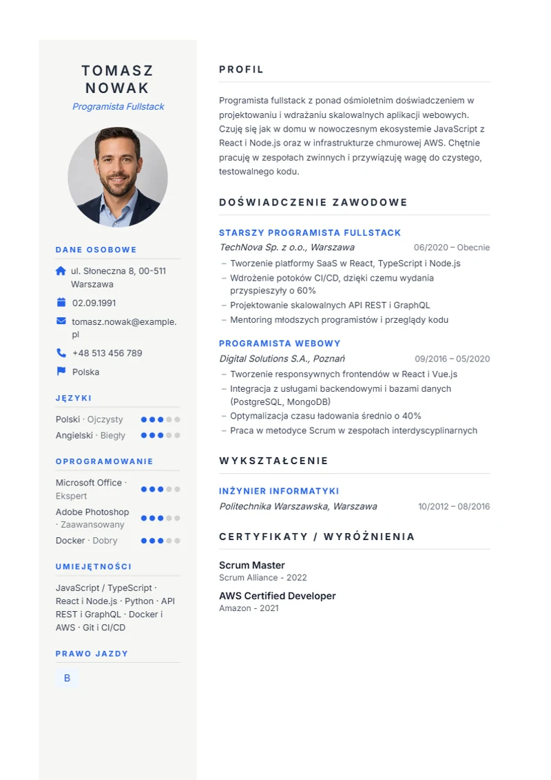 Szablon CV Prestige – wzór zgodny z DIN 5008