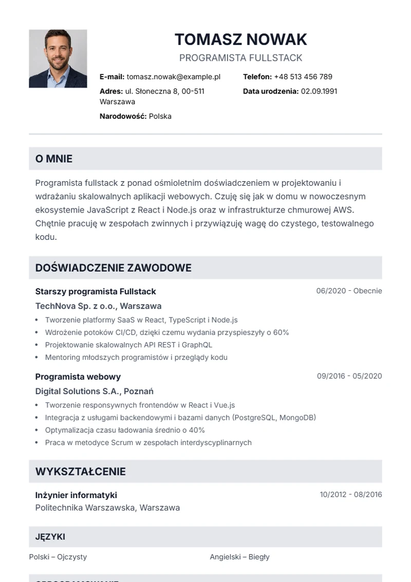 Szablon CV Professional – wzór zgodny z DIN 5008