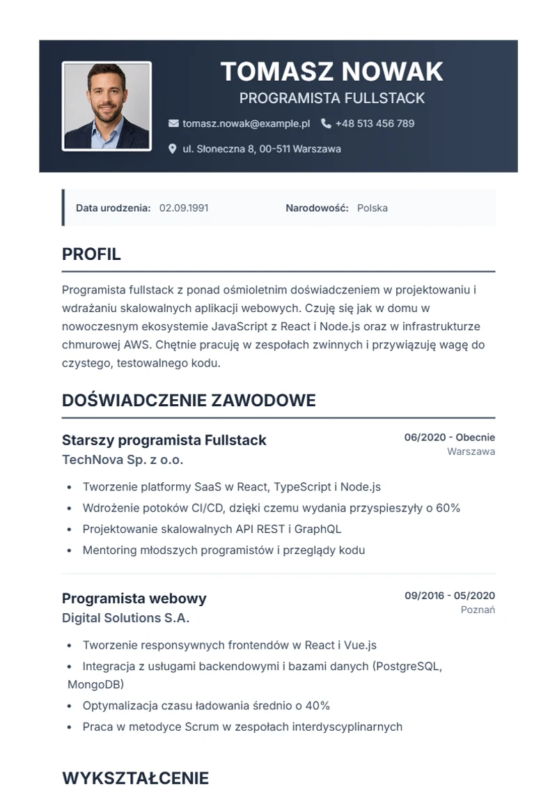 Szablon CV Profplus – wzór zgodny z DIN 5008