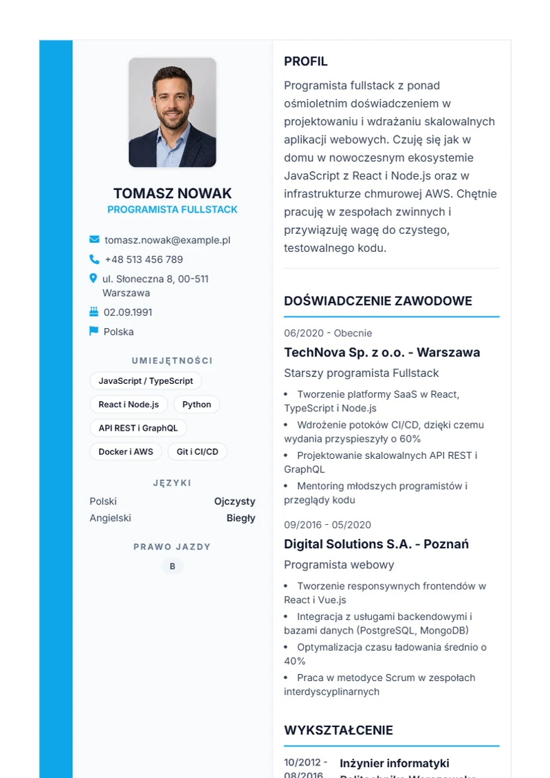 Szablon CV Sidebar Pro – wzór zgodny z DIN 5008