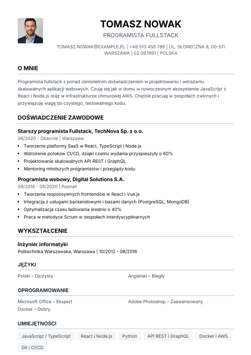 Szablon CV Simple – wzór zgodny z DIN 5008