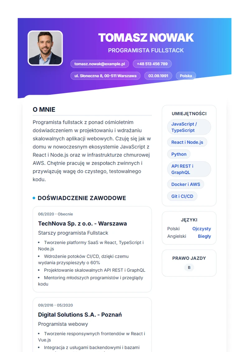 Szablon CV Slanted – wzór zgodny z DIN 5008
