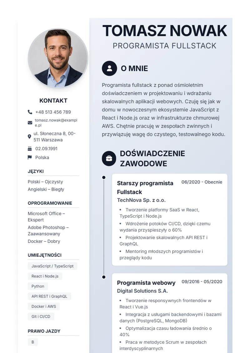 Szablon CV Timeline – wzór zgodny z DIN 5008
