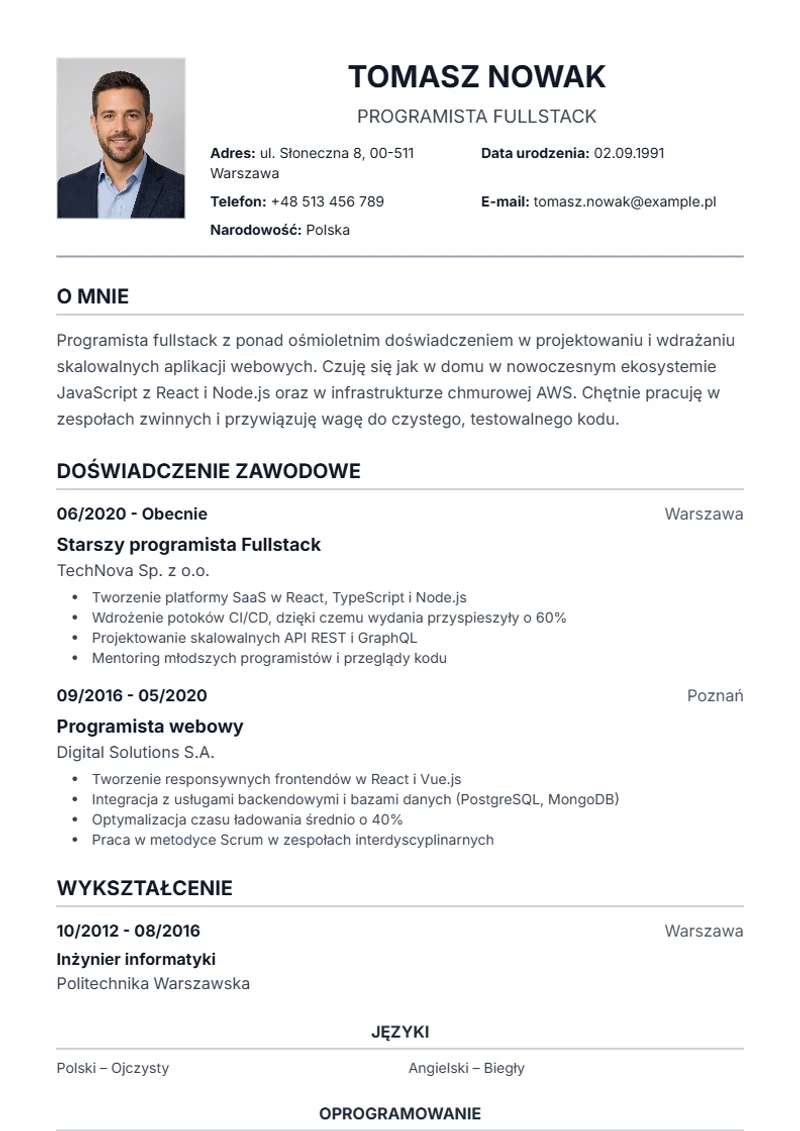 Szablon CV Traditional – wzór zgodny z DIN 5008