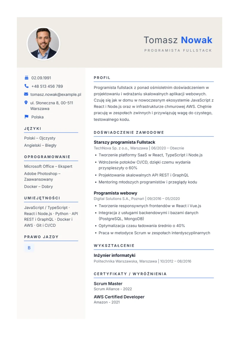 Szablon CV Weber – wzór zgodny z DIN 5008