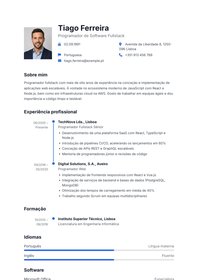 Modelo de currículo Aqua – exemplo conforme a DIN 5008