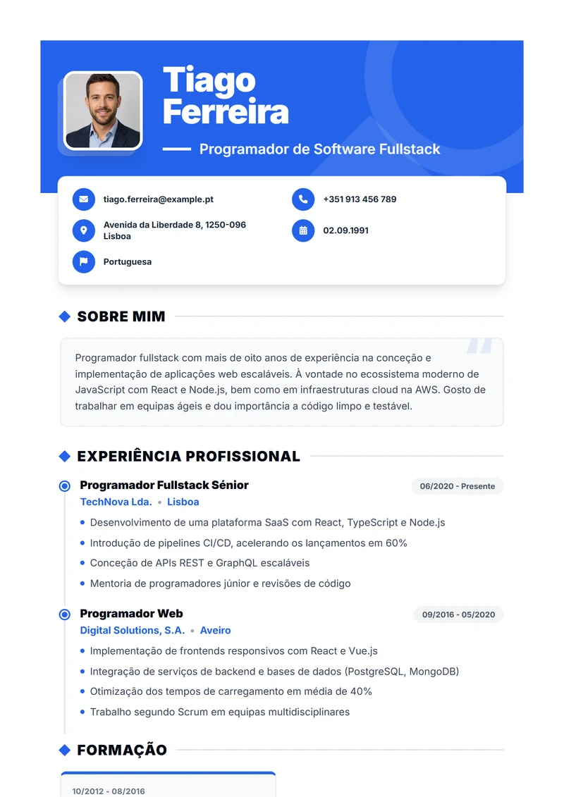 Modelo de currículo Bold – exemplo conforme a DIN 5008
