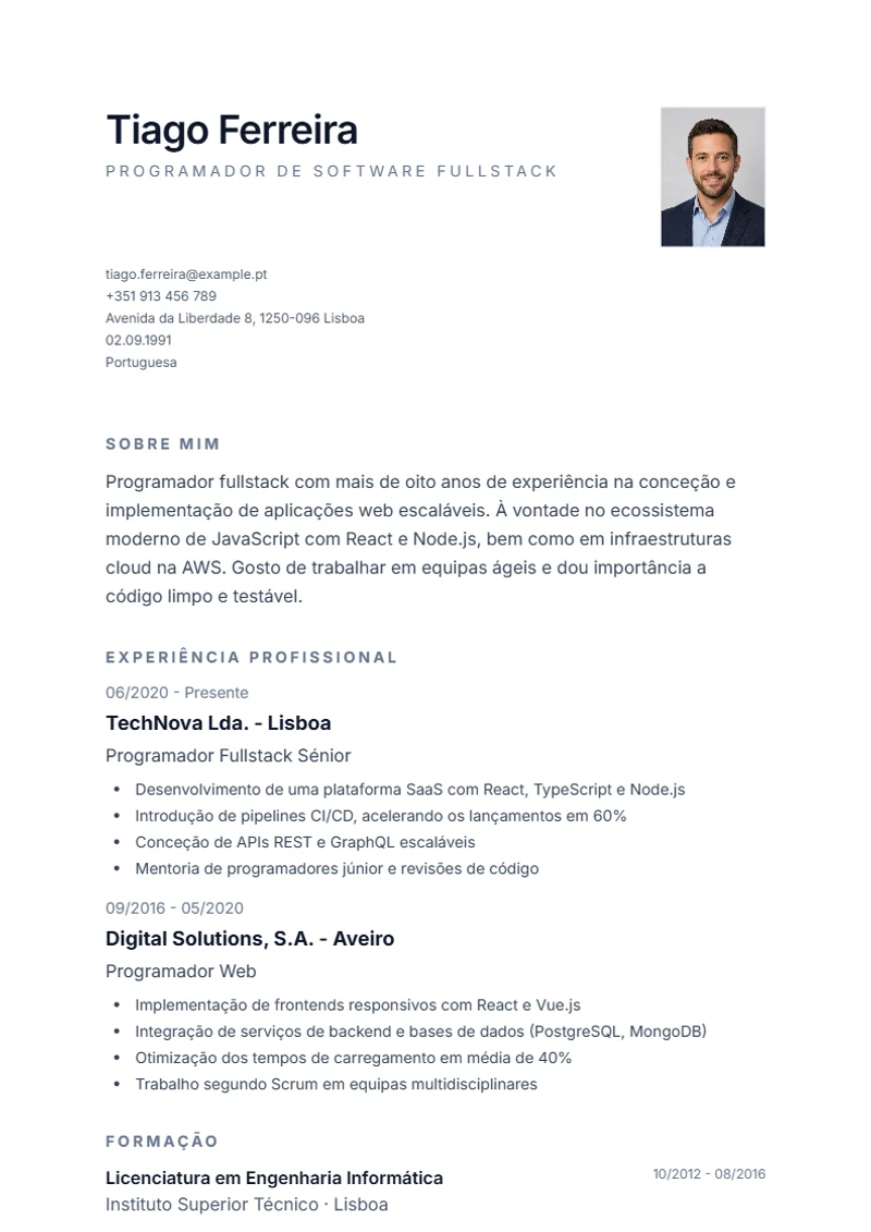 Modelo de currículo Minimal – exemplo conforme a DIN 5008