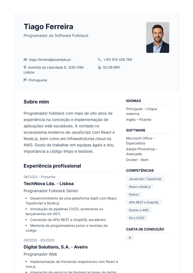Modelo de currículo Professional – exemplo conforme a DIN 5008