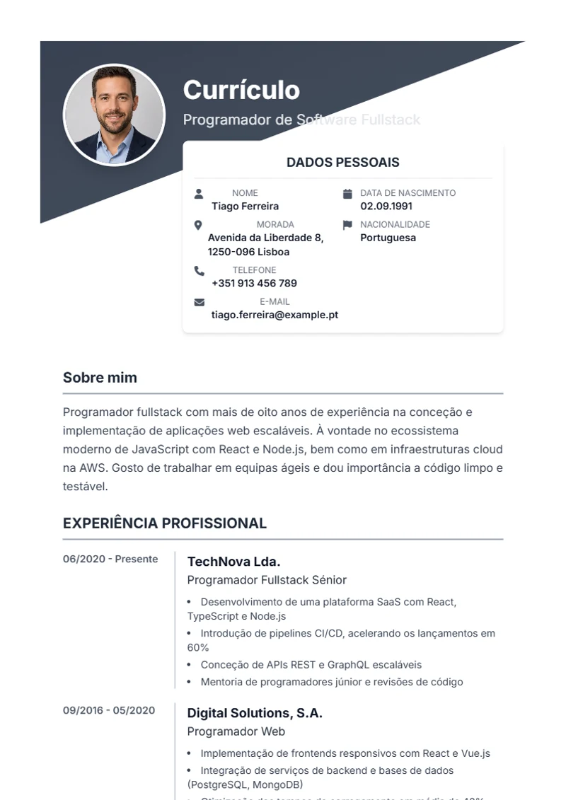 Modelo de currículo Diagonal – exemplo conforme a DIN 5008
