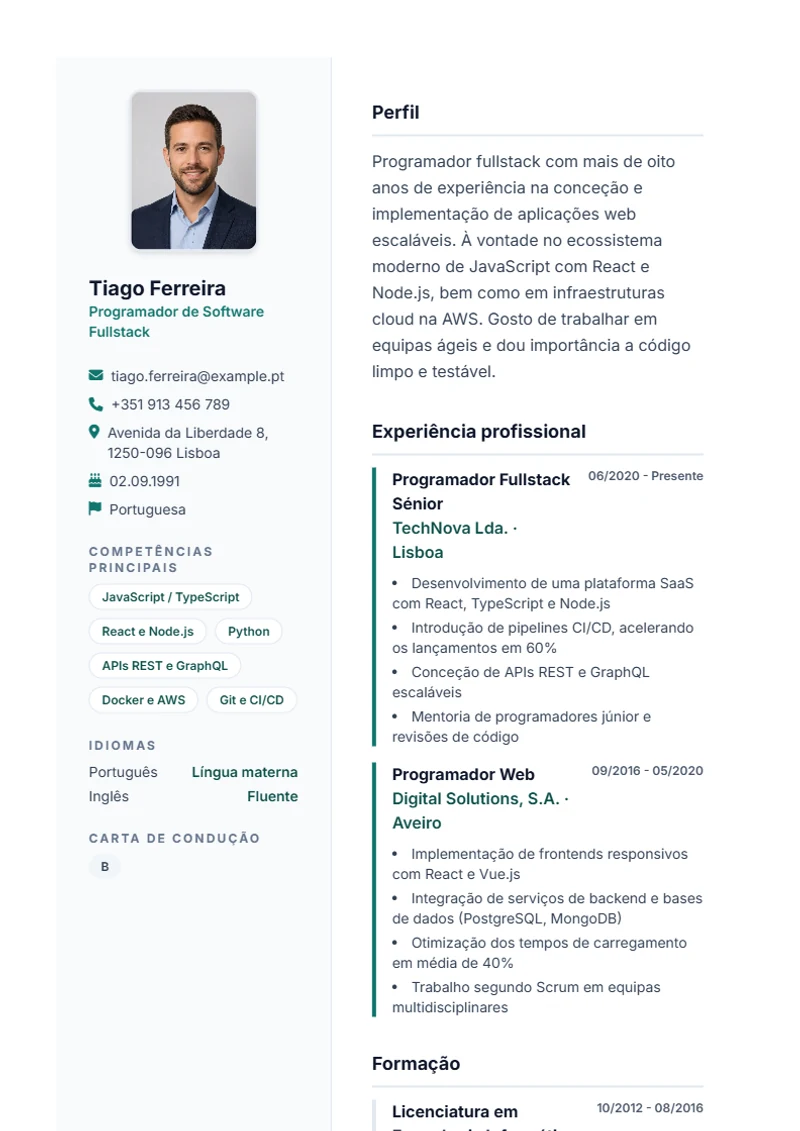 Modelo de currículo Lebenslauf Pro – exemplo conforme a DIN 5008