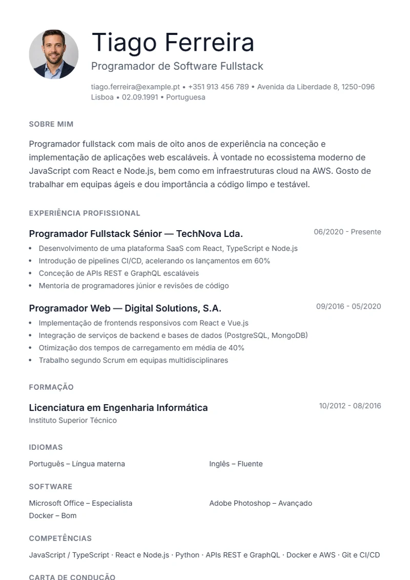 Modelo de currículo Minimal – exemplo conforme a DIN 5008
