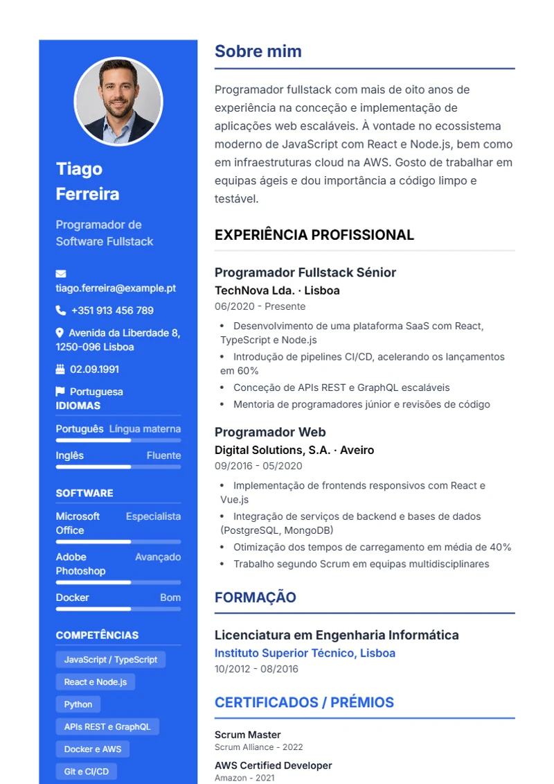 Modelo de currículo Modern – exemplo conforme a DIN 5008