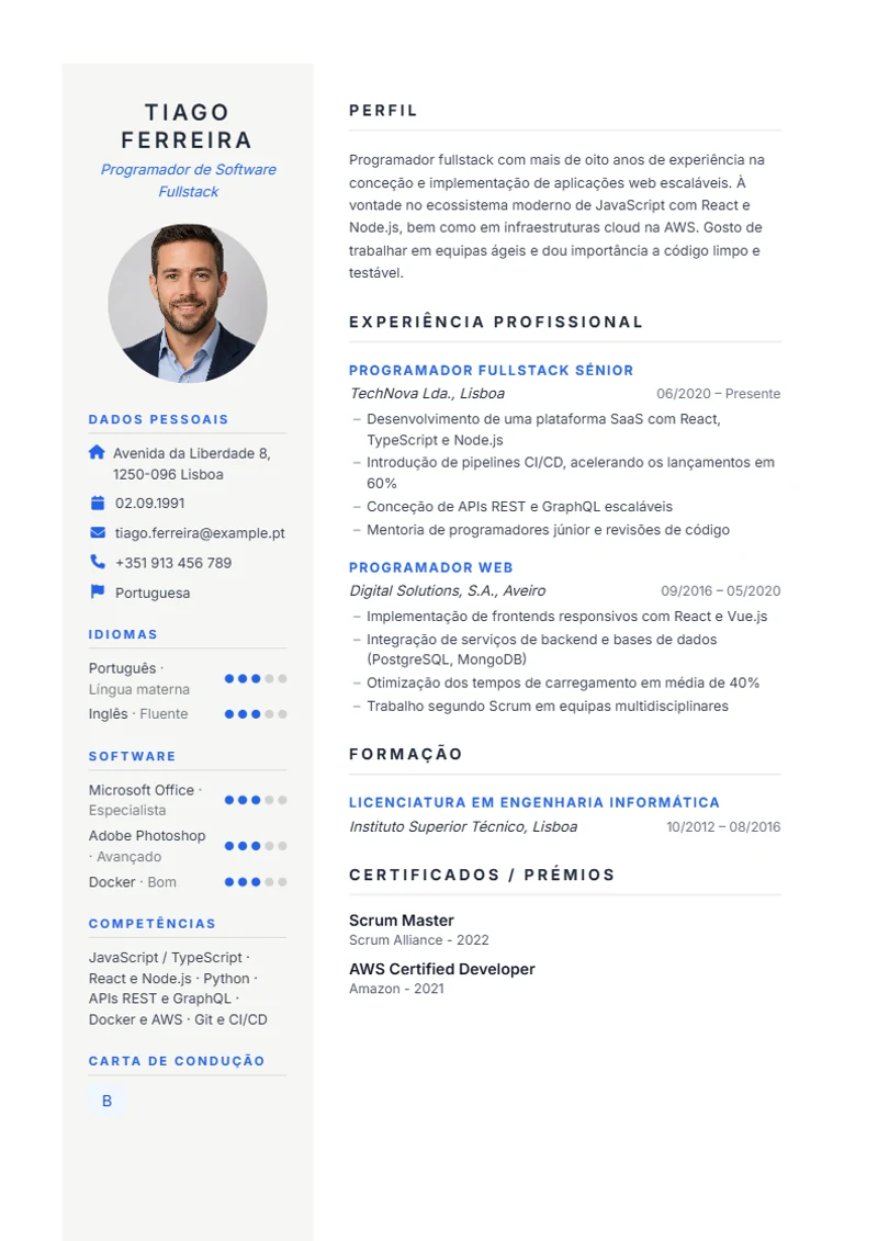 Modelo de currículo Prestige – exemplo conforme a DIN 5008