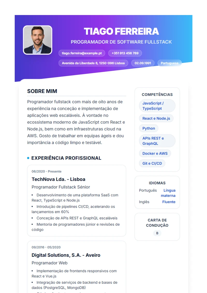 Modelo de currículo Slanted – exemplo conforme a DIN 5008