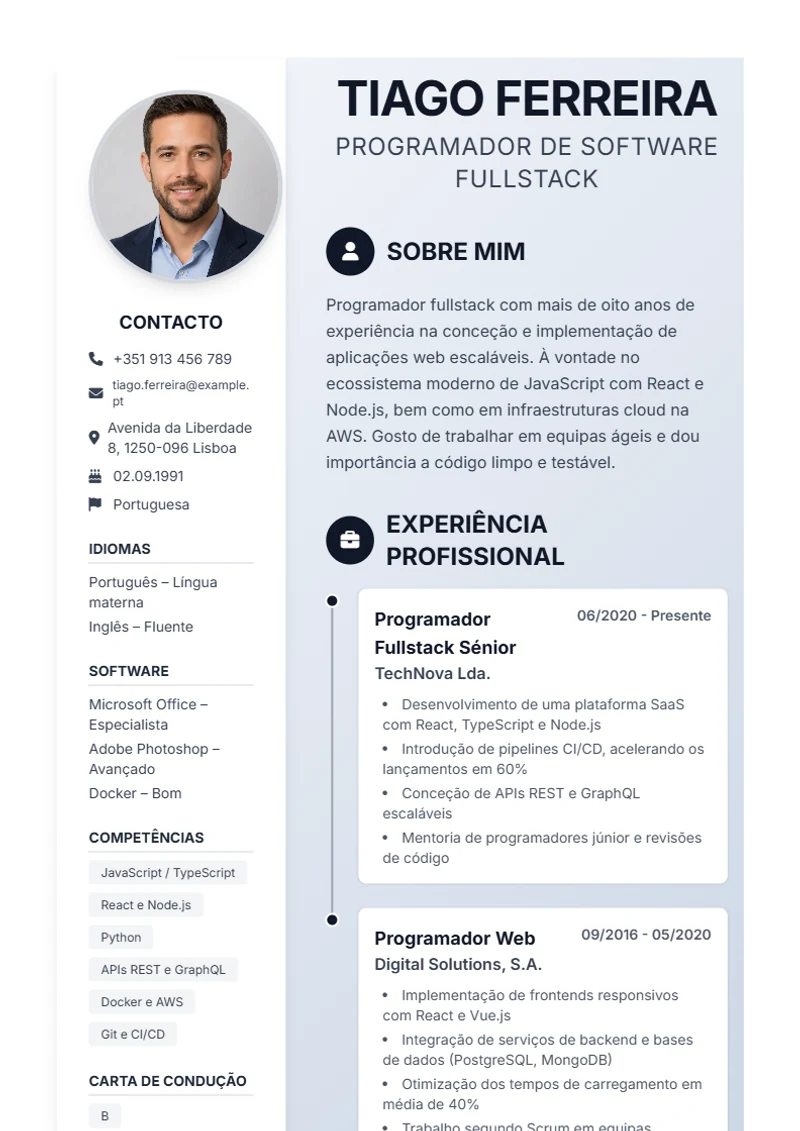 Modelo de currículo Timeline – exemplo conforme a DIN 5008