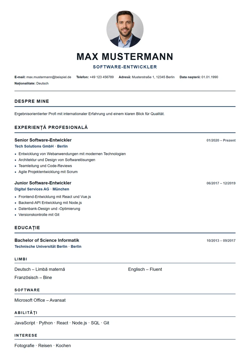 Model de CV American Modern – exemplu