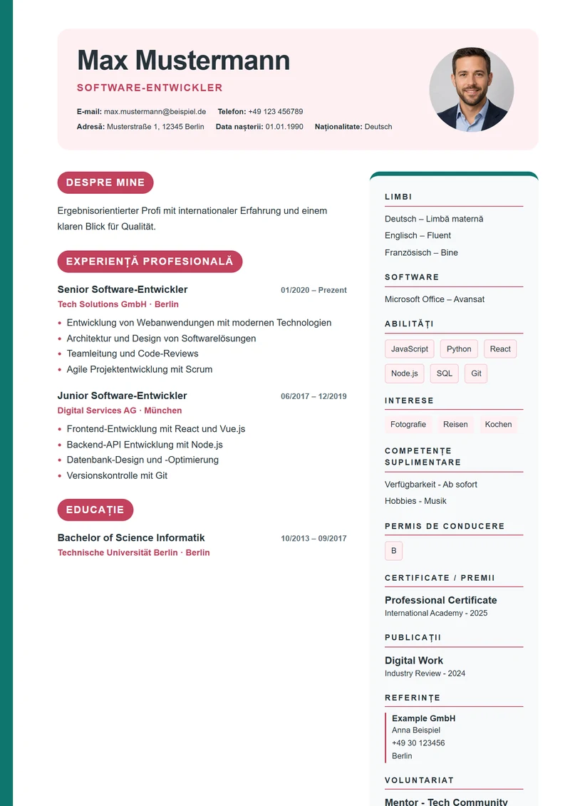 Model de CV Creative Blocks – exemplu