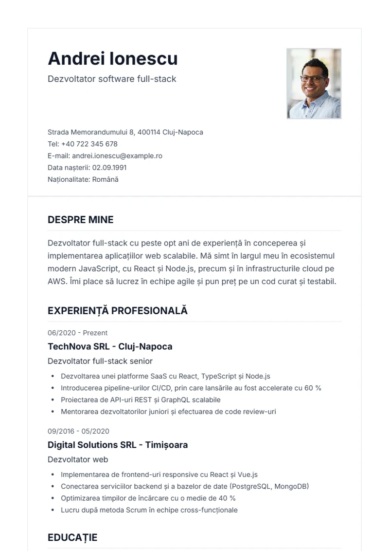 Model de CV Classic – exemplu