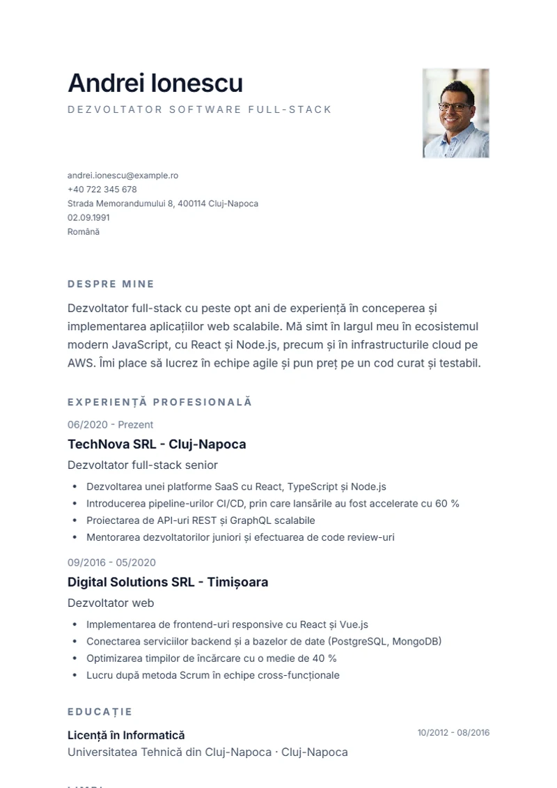Model de CV Minimal – exemplu