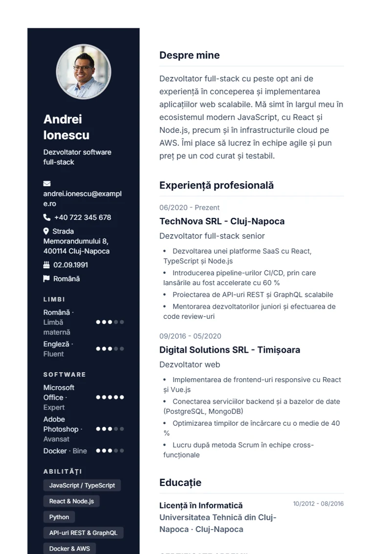 Model de CV Modern – exemplu