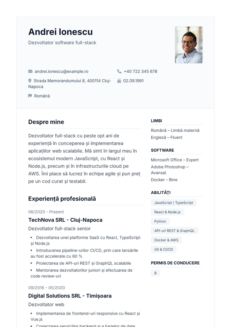 Model de CV Professional – exemplu