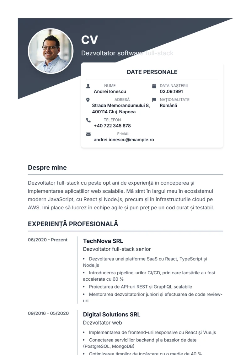 Model de CV Diagonal – exemplu