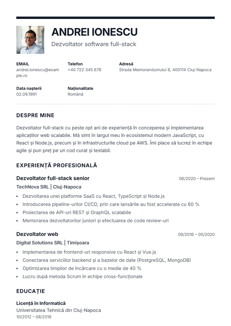Model de CV Executive – exemplu