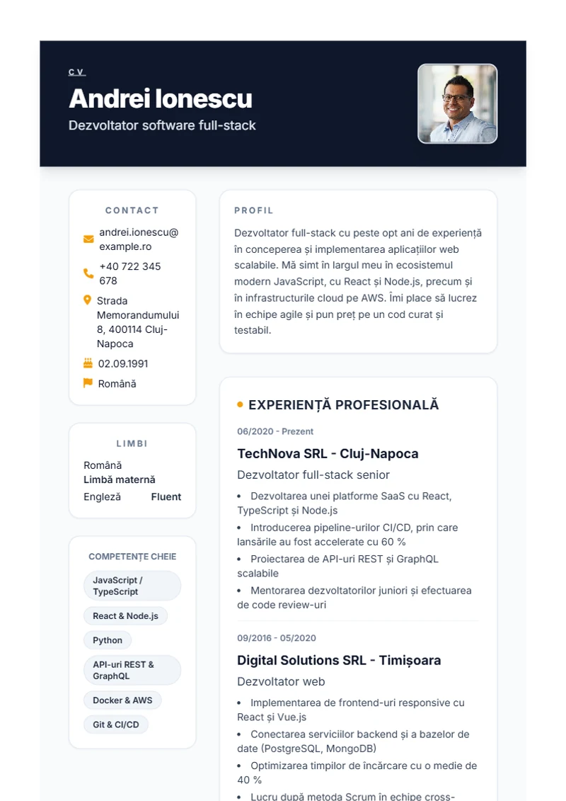 Model de CV Formal – exemplu